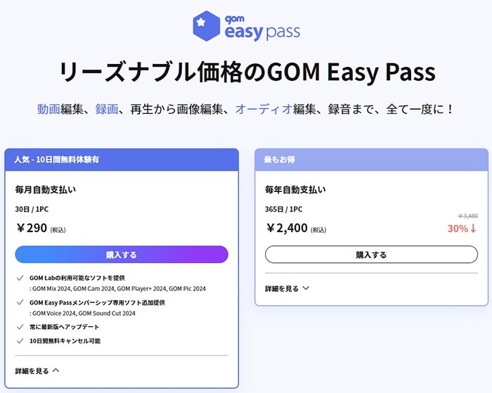 GOM easy pass値段設定動画編集ソフトGOM Mix2024の使い方